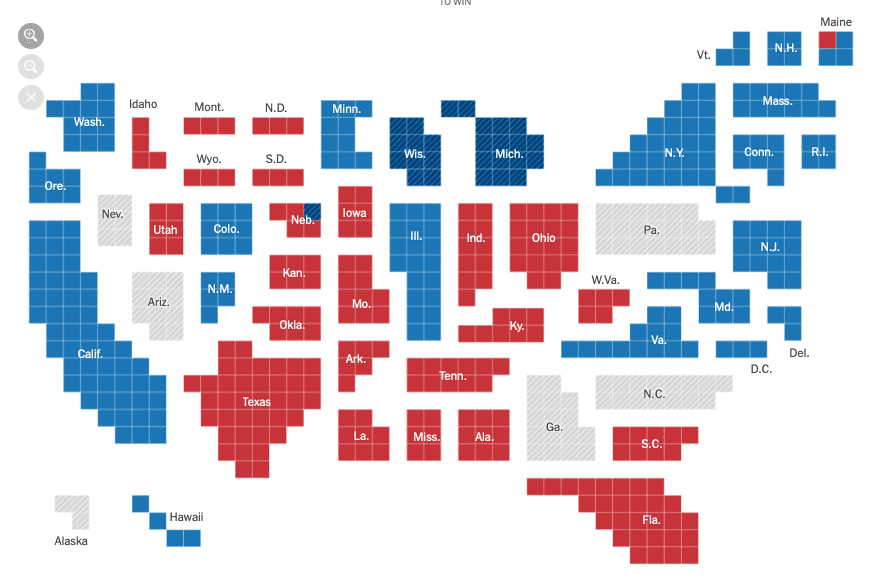 Map of electoral votes in each state